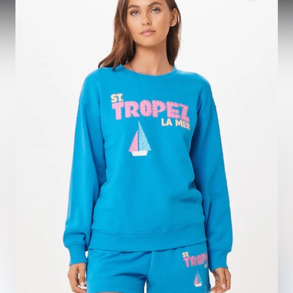 BRIGHT BLUE ST. TROPEZ JET SETTER SURF WASH CREWNECK - Picture 2 of 11